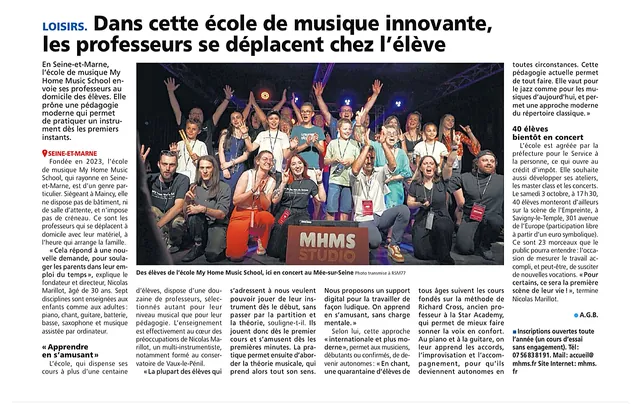Article de La République de Seine-et-Marne du 21 septembre 2026 : « Dans cette école de musique innovante, les professeurs se déplacent chez l'élève »