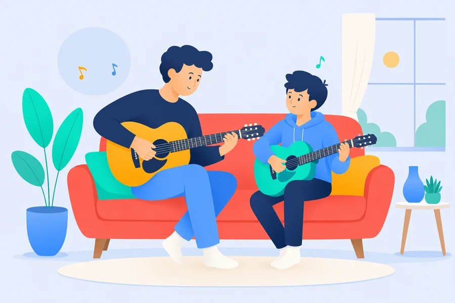 Illustration : cours de guitare à domicile pour un adolescent