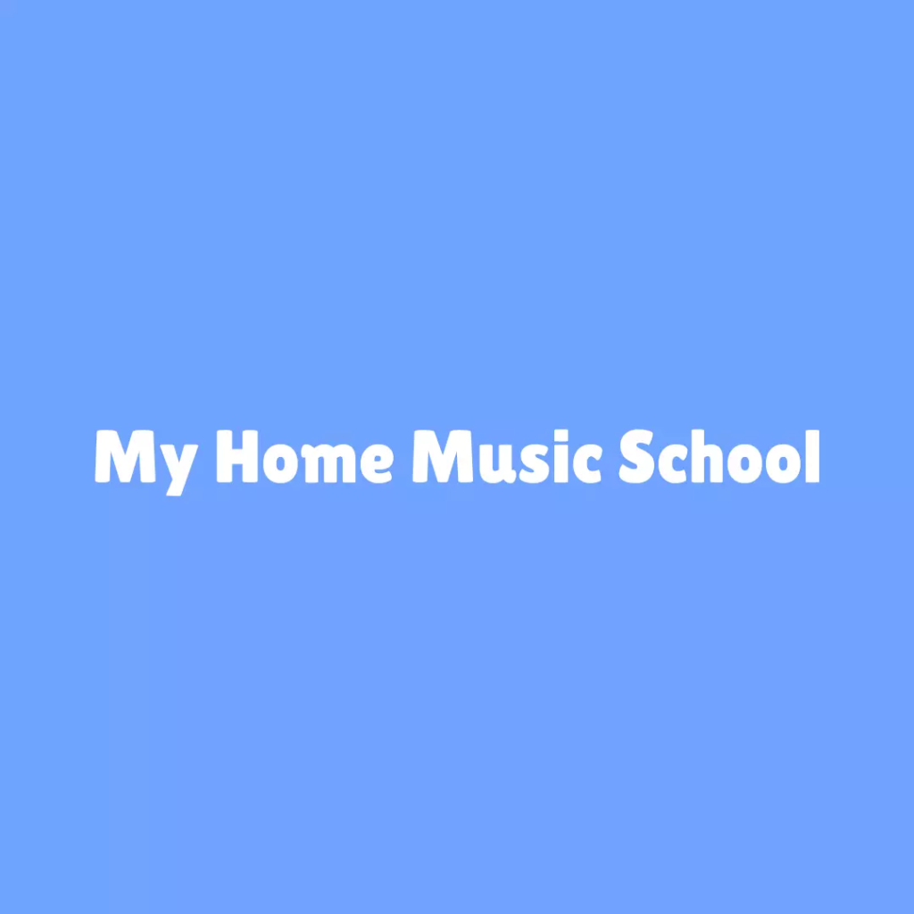 Logo sur fond bleu de My Home Music School, École de Musique à domicile